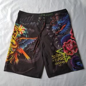 Ed Hardy Board Shorts Men Size 36, Black